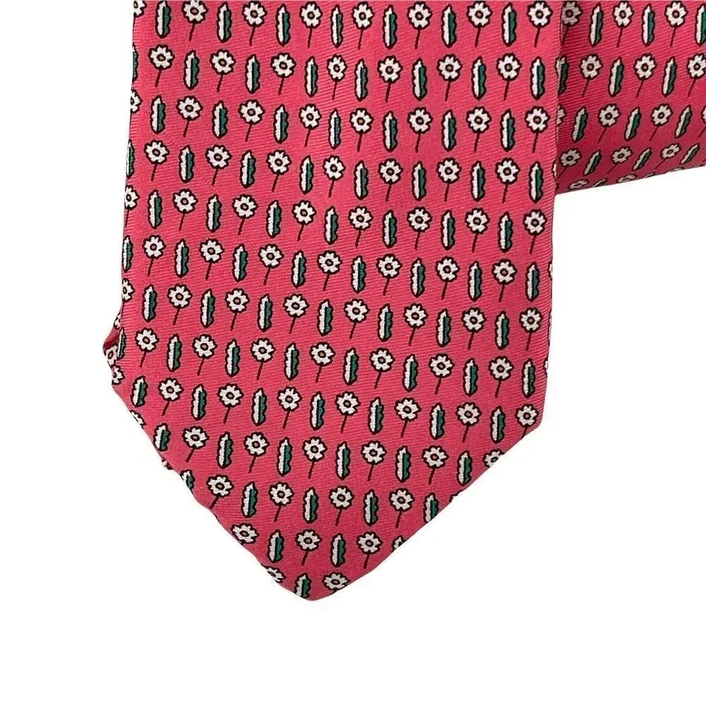 Sur Mesur Silk Tie Pink Floral Slim Woven Spring Summer Necktie 2.75 In Wide Tie